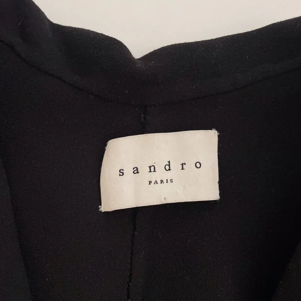 Sandro Paris Long Black Coat Single Breasted 1-Button Size 8 Medium / Large - Picture 11 of 14